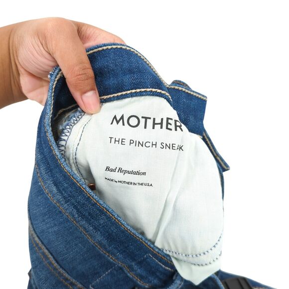 Mother Women 27 Pinch Sneak Jeans Blue Wide Leg Denim High Waist Pleated NEW - Picture 6 of 10